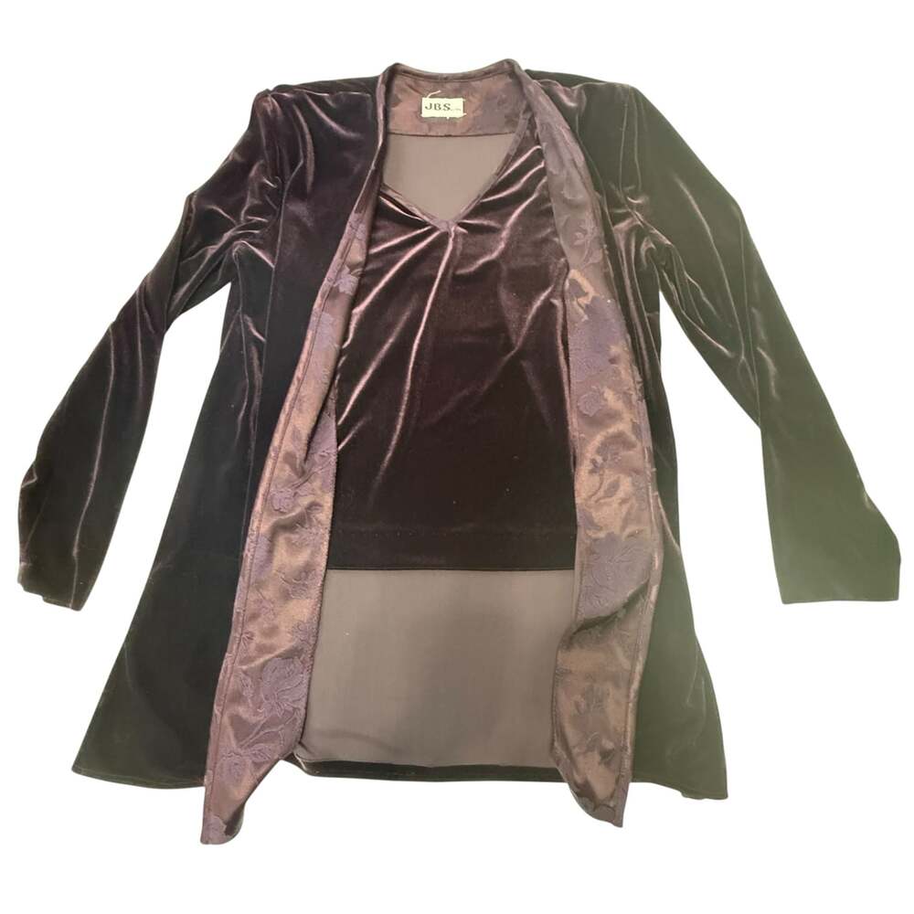 J.B.S. Ltd. 2-Piece Plum Velvet Cardigan and V-Neck Top Set